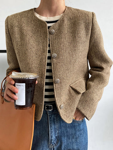 Airchics manteau courte boutonnage avec poches col rond femme mode